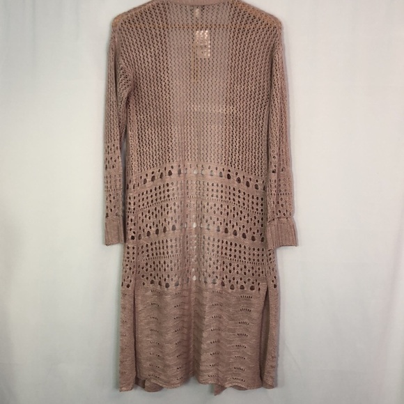 Moral Fiber Crochet Knit Open Front Cardigan Bohemian Size L Mauve Lightweight - Picture 5 of 12
